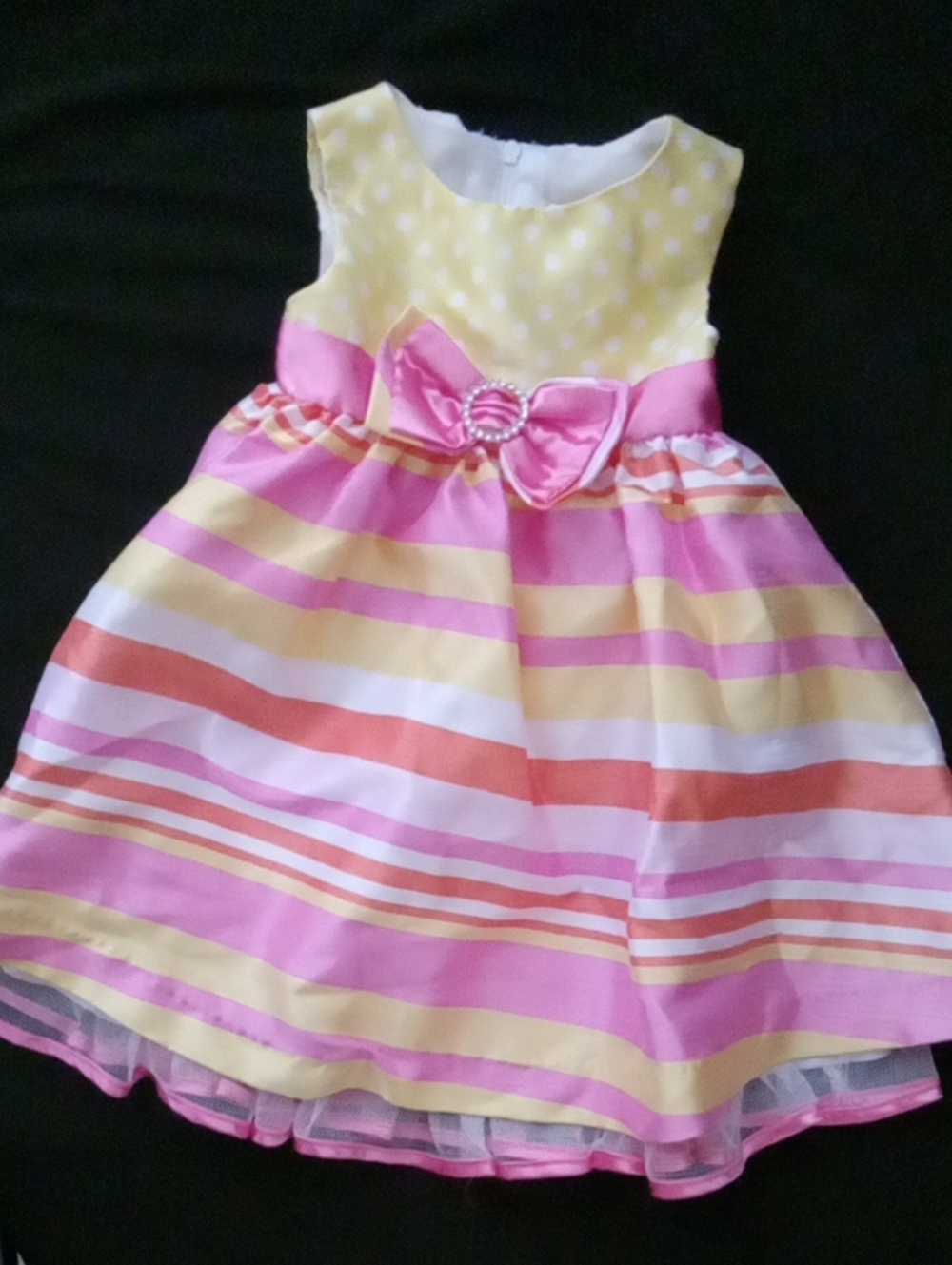 Nannette Pink and Yellow Striped Party Dress with Bow Accent